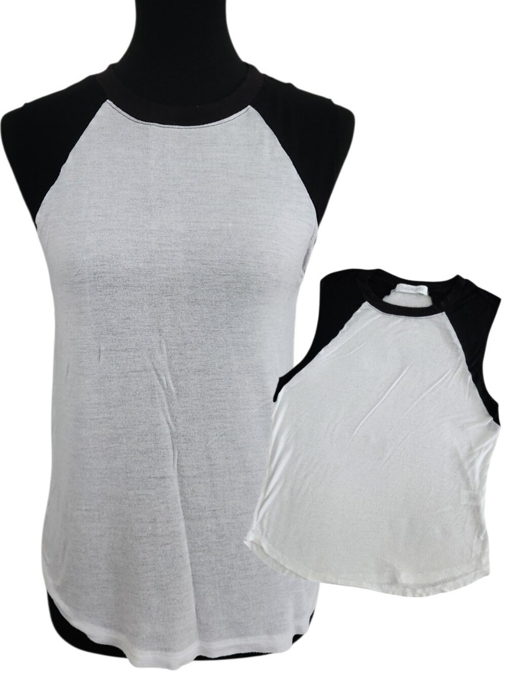 Daydreamer Black & White Sleeveless Raglan Muscle Tee Tank Top Baseball 90s 70s